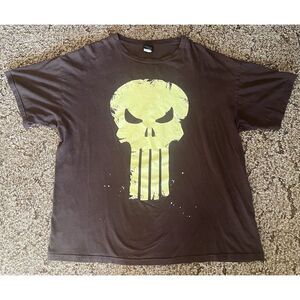 Marvel Punisher Shirt Adult‎ XL Brown Big Skull Vigilante Mad Engine Logo Mens